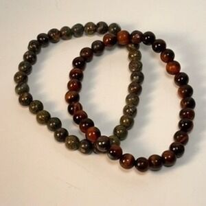 Beaded‎ Stretch Bracelet Set Brown Green Tiger Eye Jasper Boho Minimalist Witchy